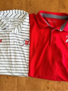 Under Armour Utah Polo Duo - White with Black Stripes & Bright Red